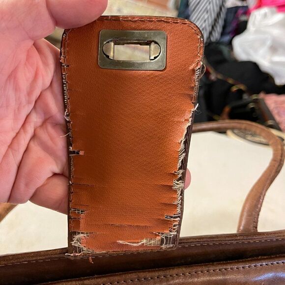 Vintage 70's Aztec Mont-Abur Tooled Leather Cow Hide Brown Handbag from Mexico - Picture 8 of 16